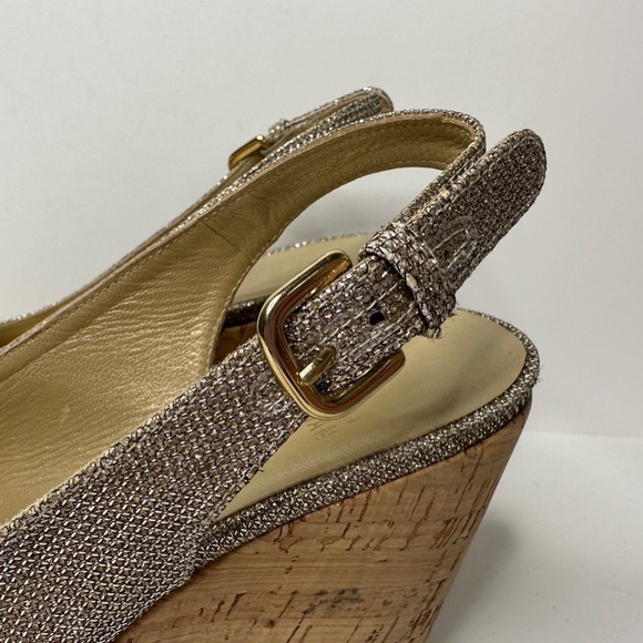 Stuart Weitzman Jean Glitter Slingback Cork Platform Sandals Women's Size 7M - Picture 9 of 14